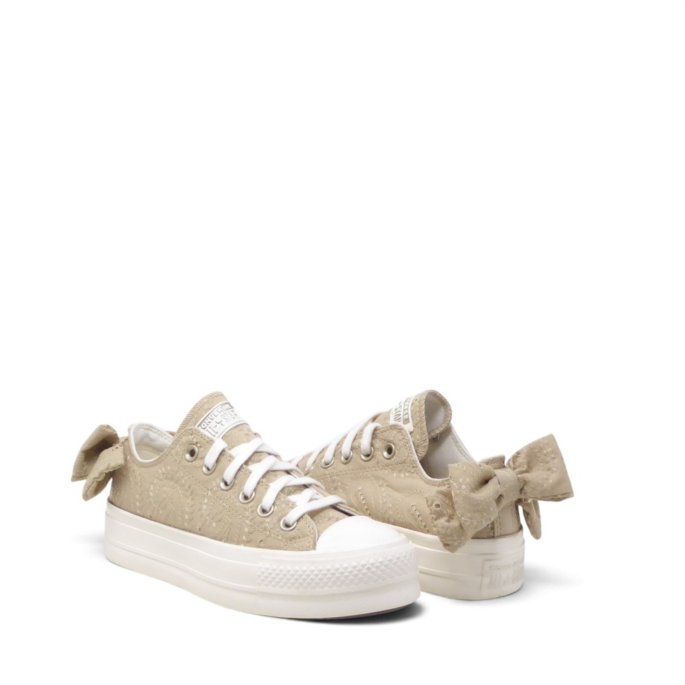 NEW Converse Women Lift Bow Platform Sneakers Beige Chuck Taylor All Star 6